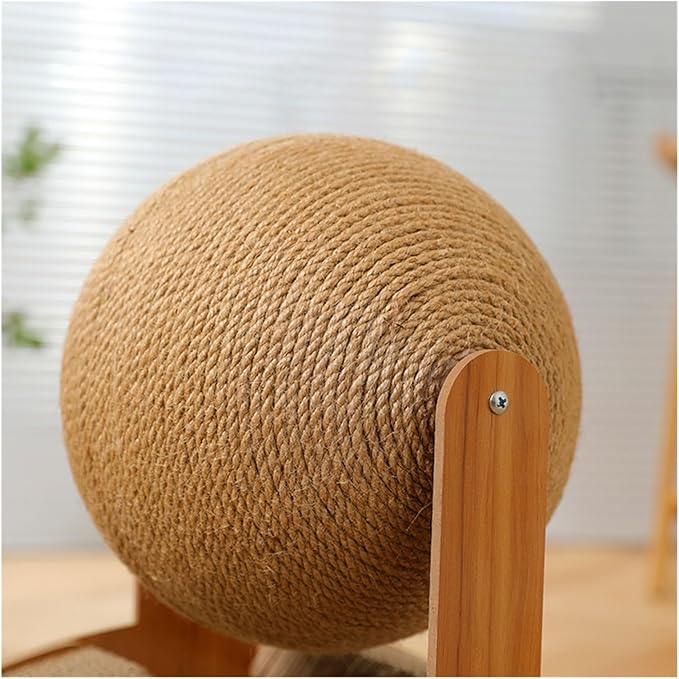 Griffoir en bois pour chat avec balle intégrée – Modèle MatouSphere
