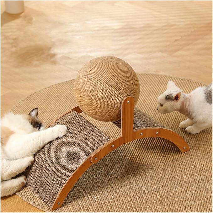 Griffoir en bois pour chat avec balle intégrée – Modèle MatouSphere