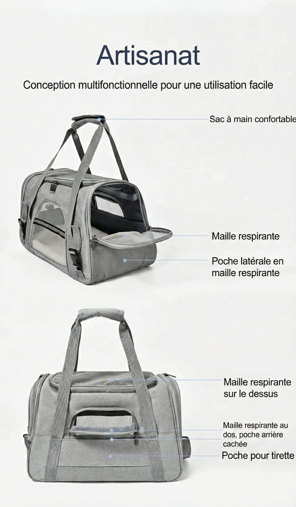 Sac de transport souple et respirant pour chat – Modèle MatouGo