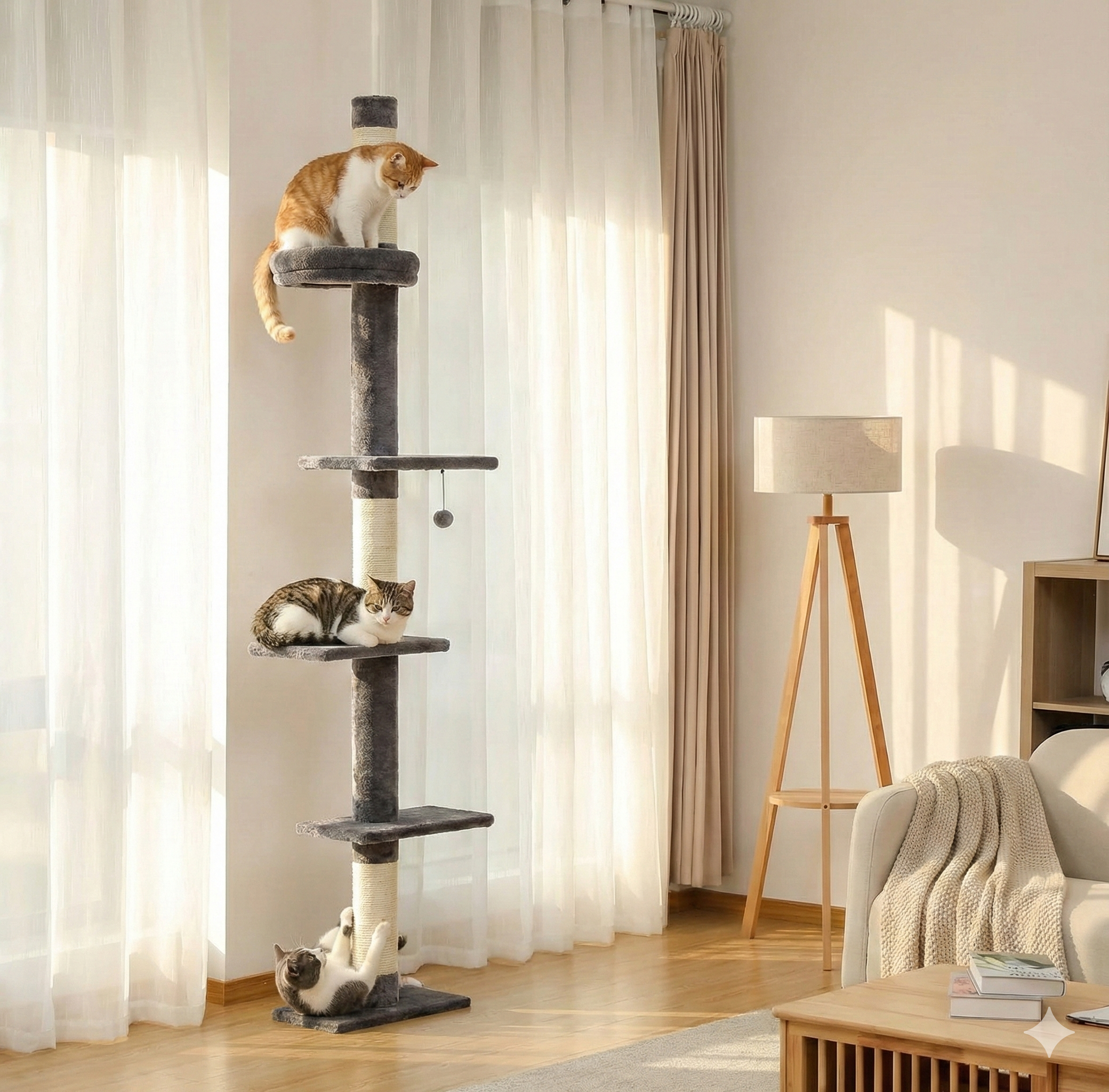 Arbre à chat plafond réglable en bois – Modèle MatouVertical