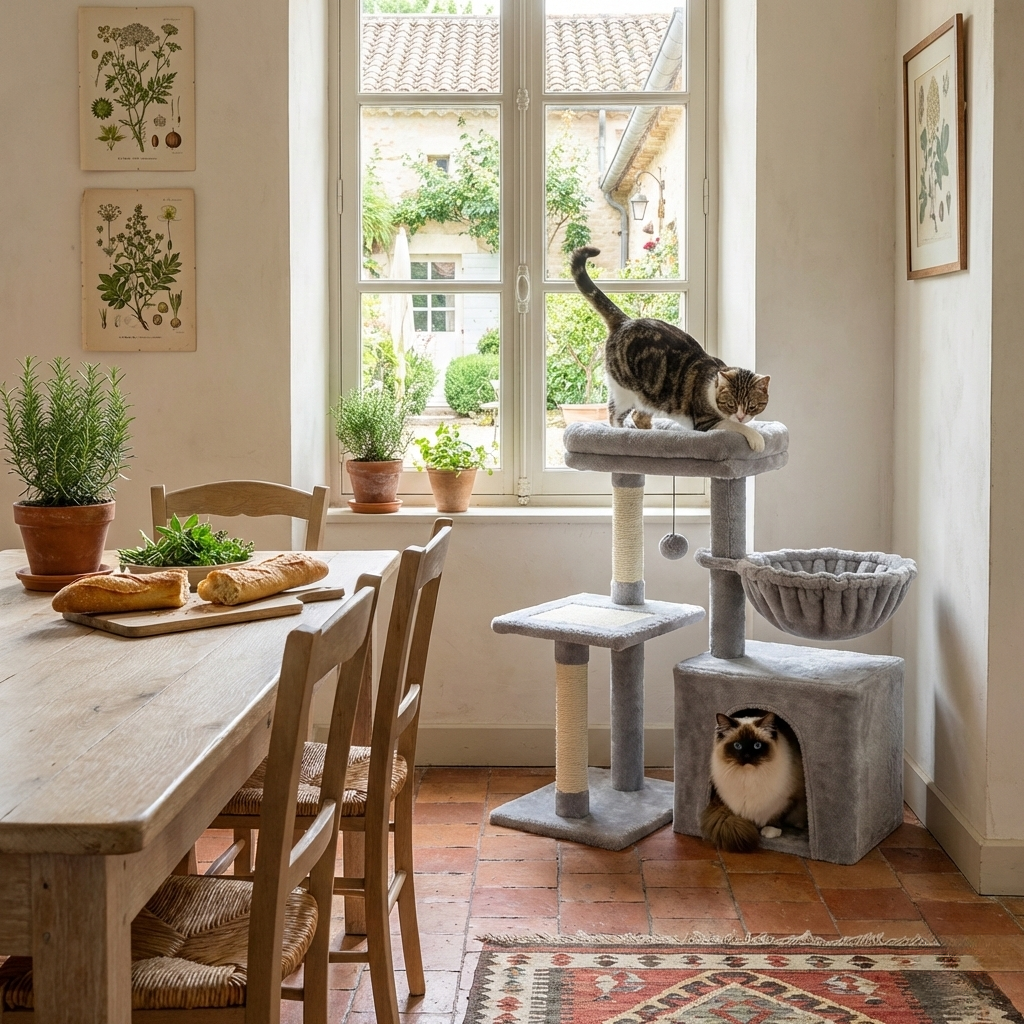 Arbre à chat compact d’intérieur en bois – Modèle MatouNest