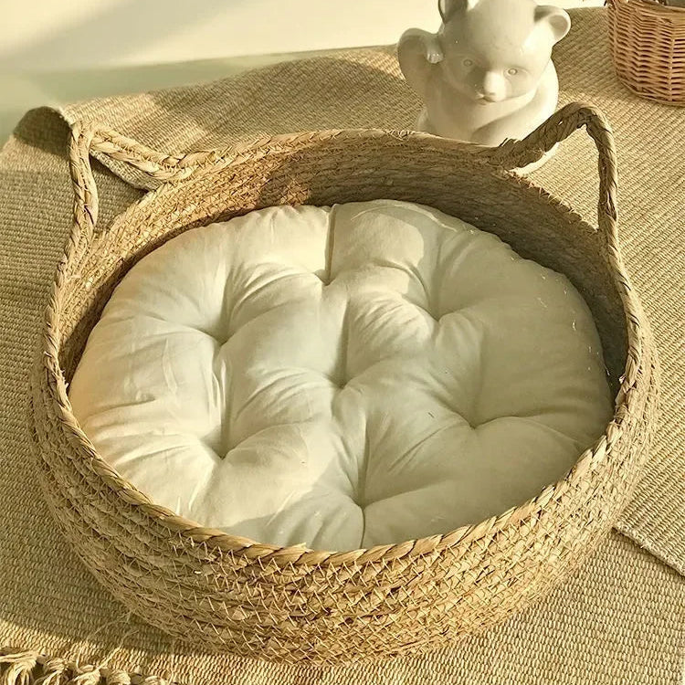 Panier pour chat en rotin tressé fait main – Modèle MatouRattan