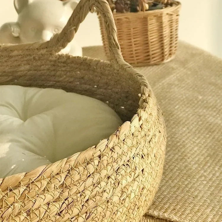 Panier pour chat en rotin tressé fait main – Modèle MatouRattan